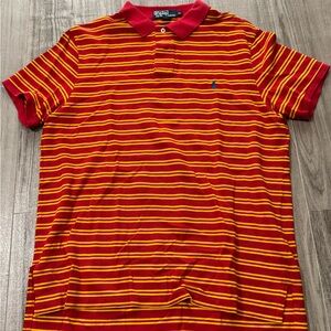 Y2K Ralph Lauren Red and Yellow Striped Polo Shirt
